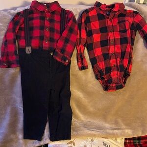 Carter's Red and Black Plaid Baby Shirt with Suspenders